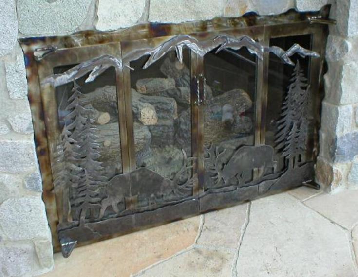 fighting elk fireplace doors Mirrige